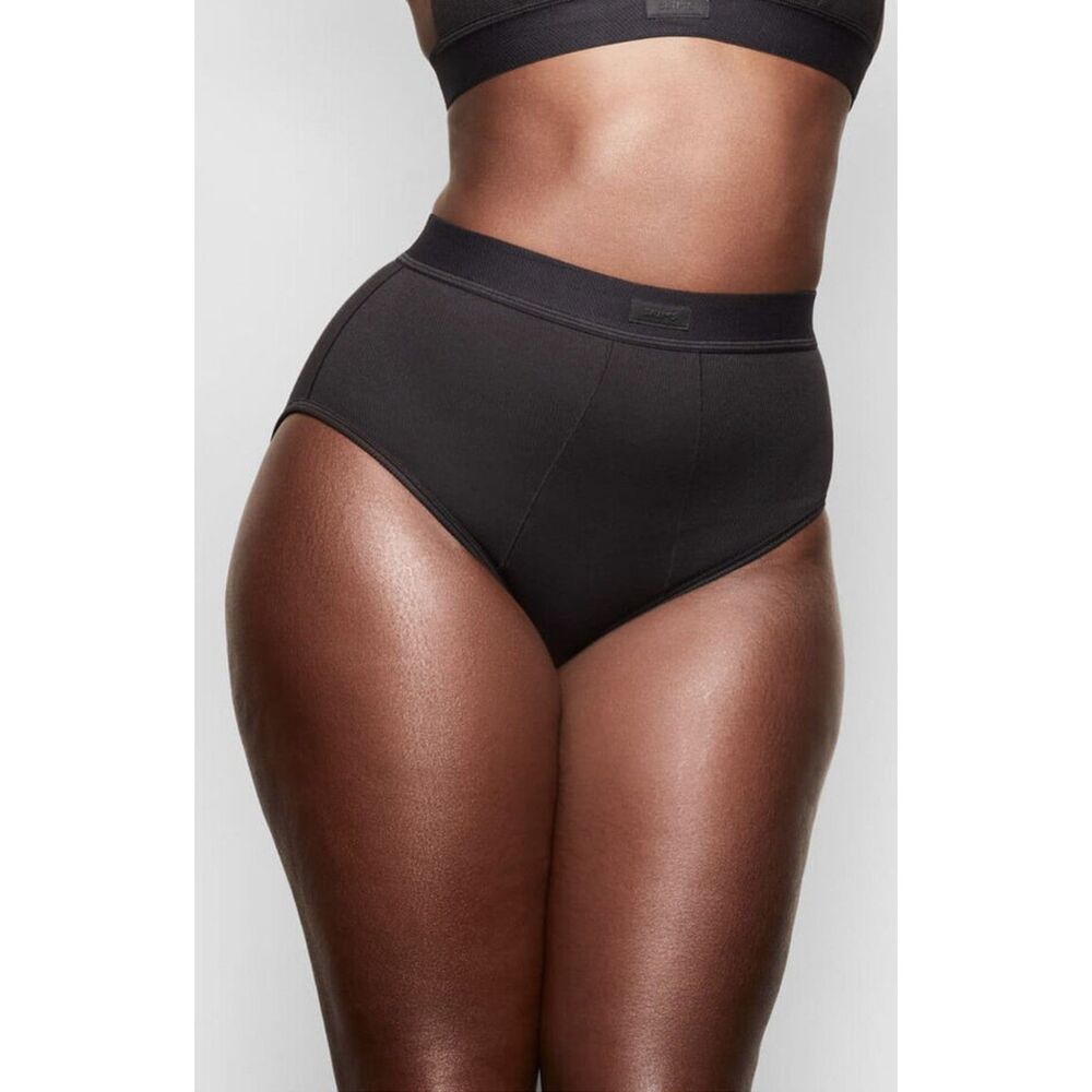 Skims High Waisted Cotton Rib Briefs. Color - Soot.Brand New with Tags. Size - S